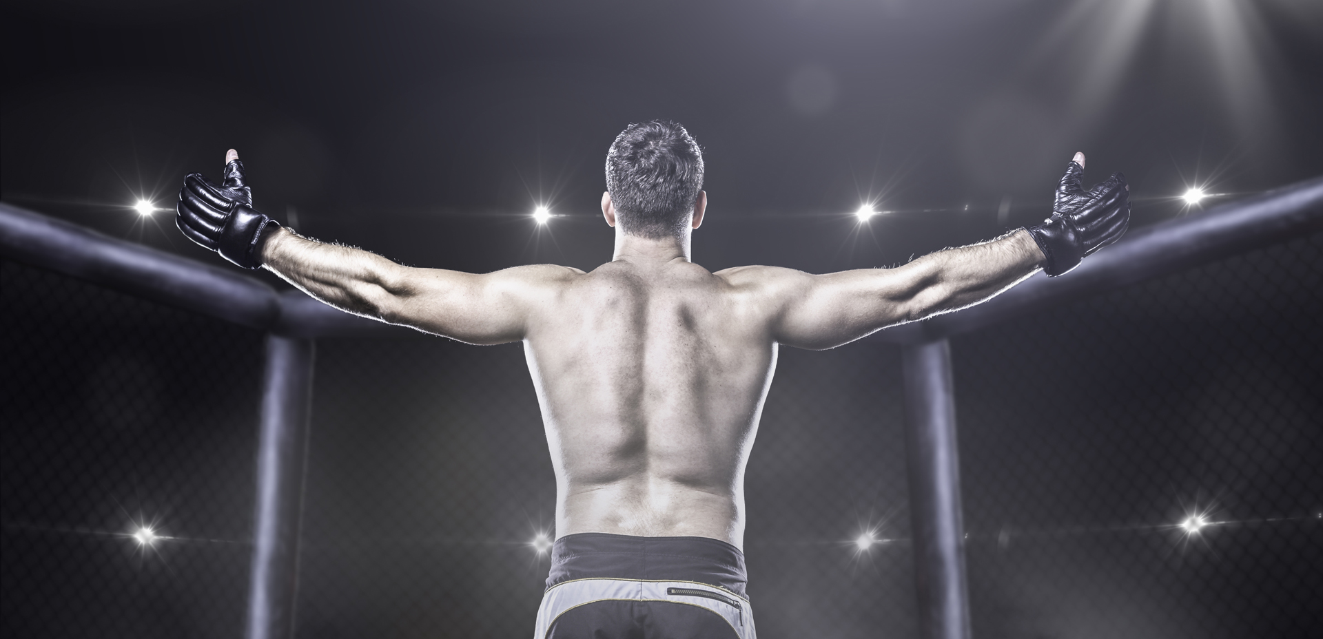MMA fighter combining striking and grappling techniques in an octagon ring MMA fighter combining striking and grappling techniques in an octagon ring