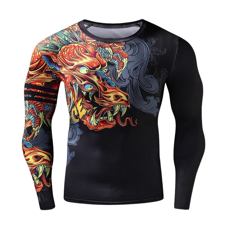 Flaming Dragon Mens Long Sleeve Rash Guard